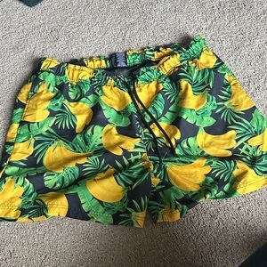 George Men's Swim Trunks - Yellow and Green Tropical Print banana 🍌